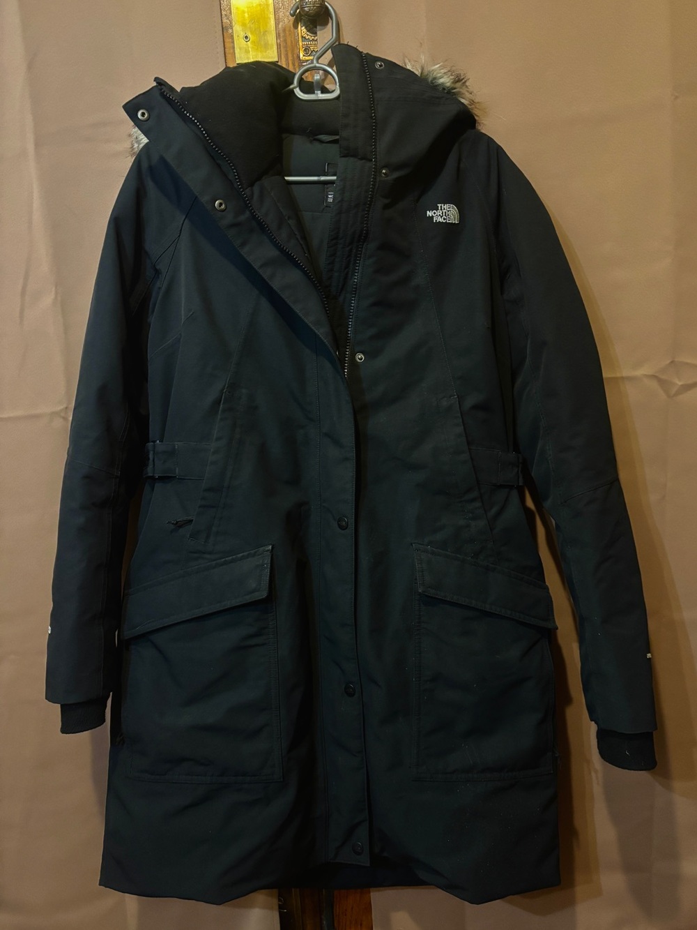 North Face Women’s Black DryVent Insulated Long Parka Faux Fur Hood Large